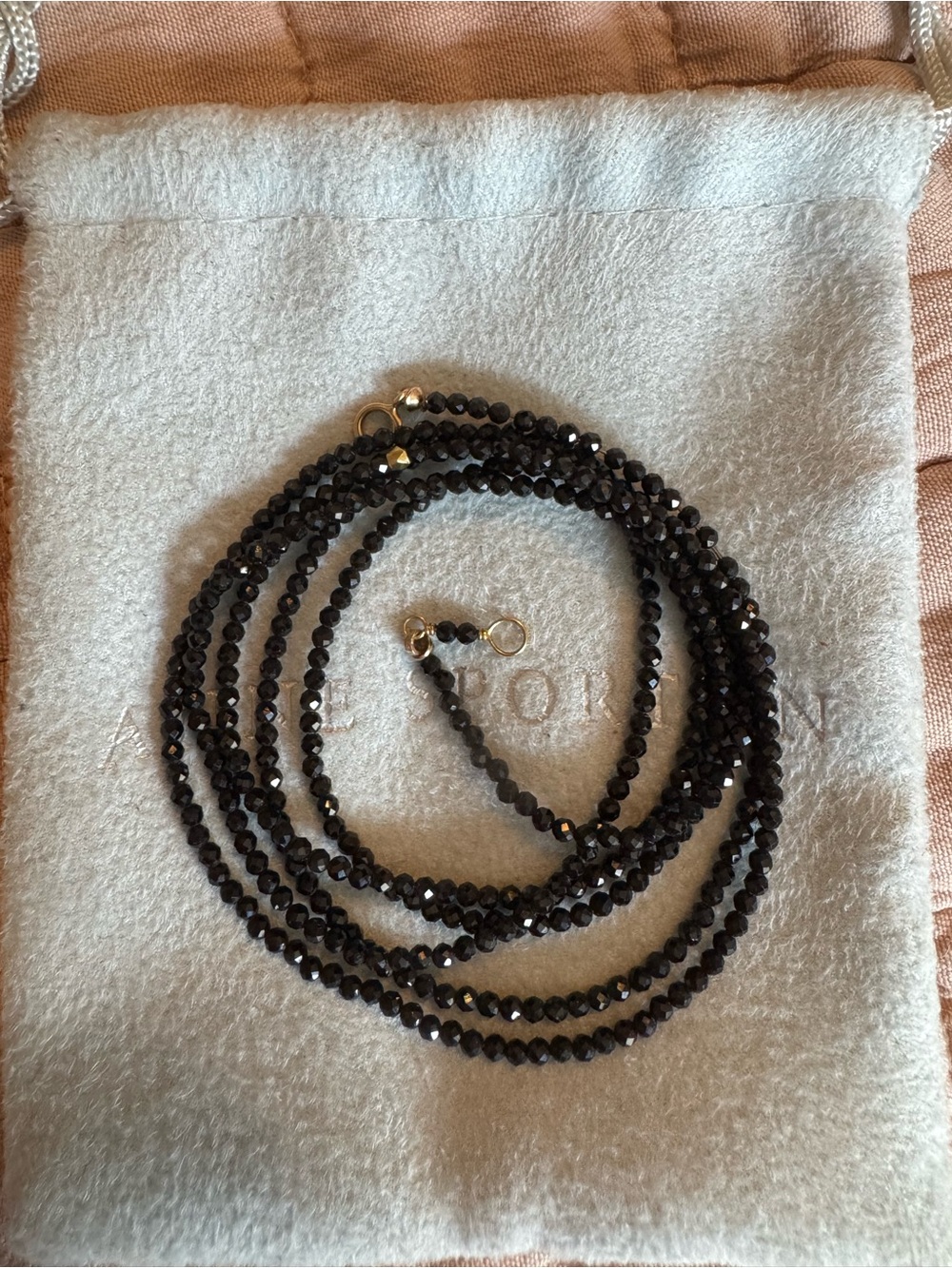 Anne Sportun 18k Gold Black Spinel Necklace Bracelet 33”